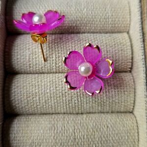 Pink and Gold Floral Earrings
